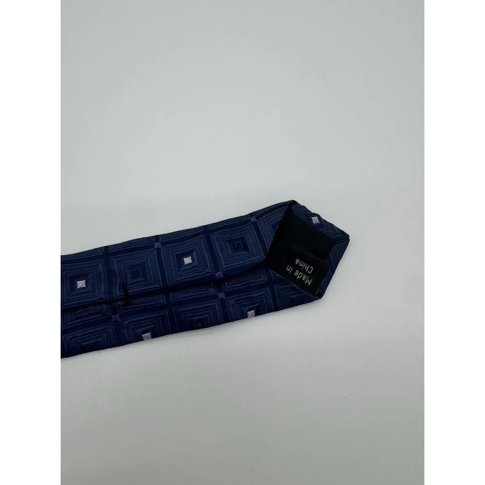 Michael Kors Tie Blue Geometric Square‎ Pattern Silk Blend Classic Mens Necktie